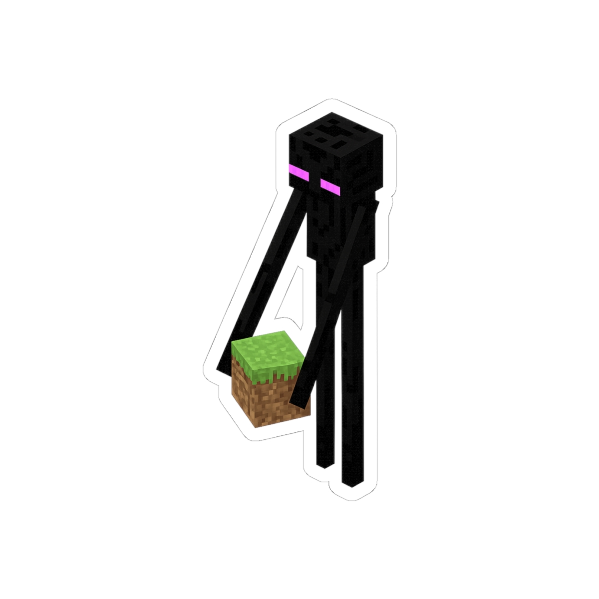 Enderman Holding Grass Block Sticker | Cute Minecraft Vinyl Decal